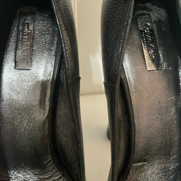 Vintage runway Calvin Klein Collection black leather heels silver metal platform - Picture 12 of 15